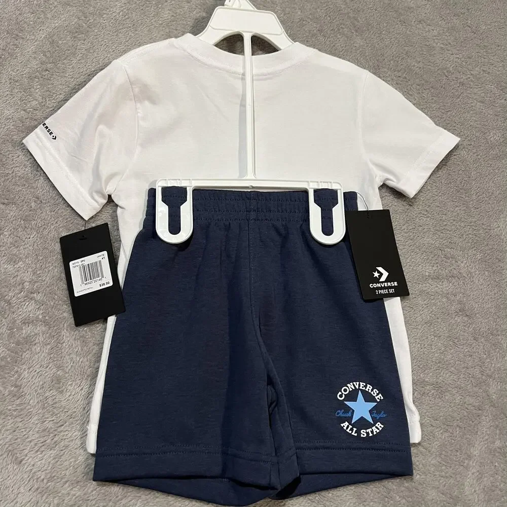 Converse Shirt Shorts Set Toddler 4T White Navy Chuck Taylor All Star Graphic